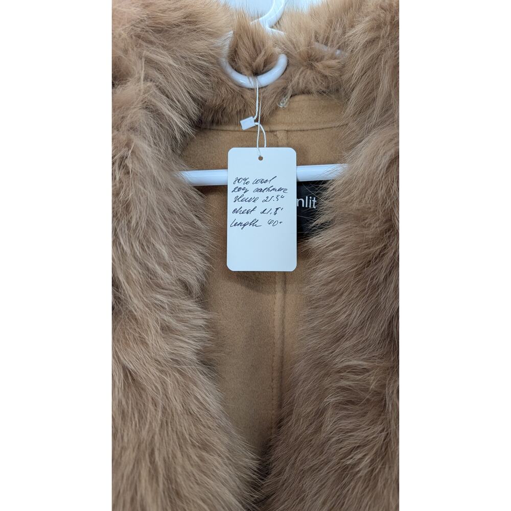 Pissenlit Camel Wool Cashmere Coat genuine Fox Fur Collar - Picture 5 of 11